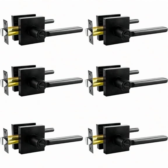 Privacy Door Levers 6 Pack Matte Black Door Handles Interior Keyless Door Lock Left And Right Hand Reversible Doorknob For Bed And Bathroom