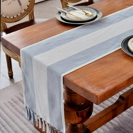 

Linen Table RunnerRustic Table Runner with Tassels Cotton Linen Farmhouse Table Decoration for Holiday Party Wedding and Dining 102 Inches