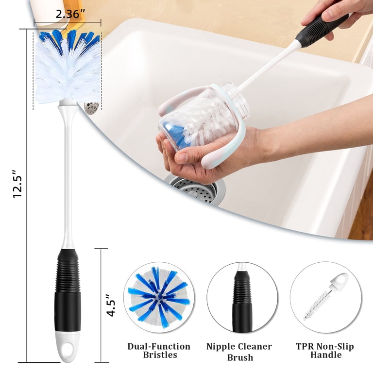 Amazer Bottle Brush Cleaner, Long Flexible Handle Bottle Brush Scrub for Water Bottles, Glasswares, Tumblers, Travel Coffee Mugs, 2 Pack, Size: 12.5