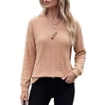 thumbnail image 2 of CQONEPT Women's Long Sleeve V Neck Tops Textured Knit Button Pullover Top Casual Loose Fit Fall Fshion Tunic Shirts Khaki 2XL, 2 of 6