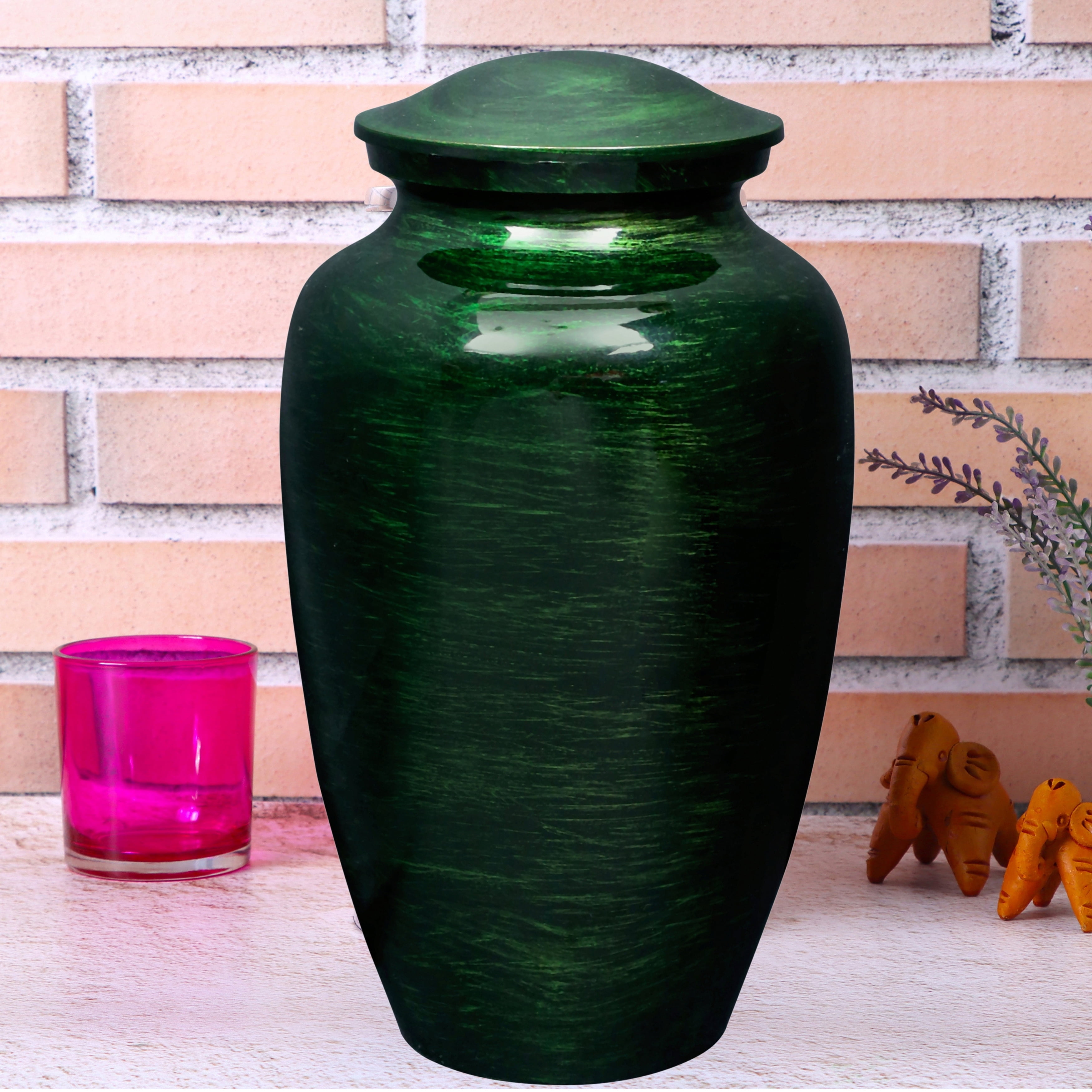 Aluminum Handcrafted Urn - Elegant Keepsake Holder for Adult Human Ashes (Forest Green)