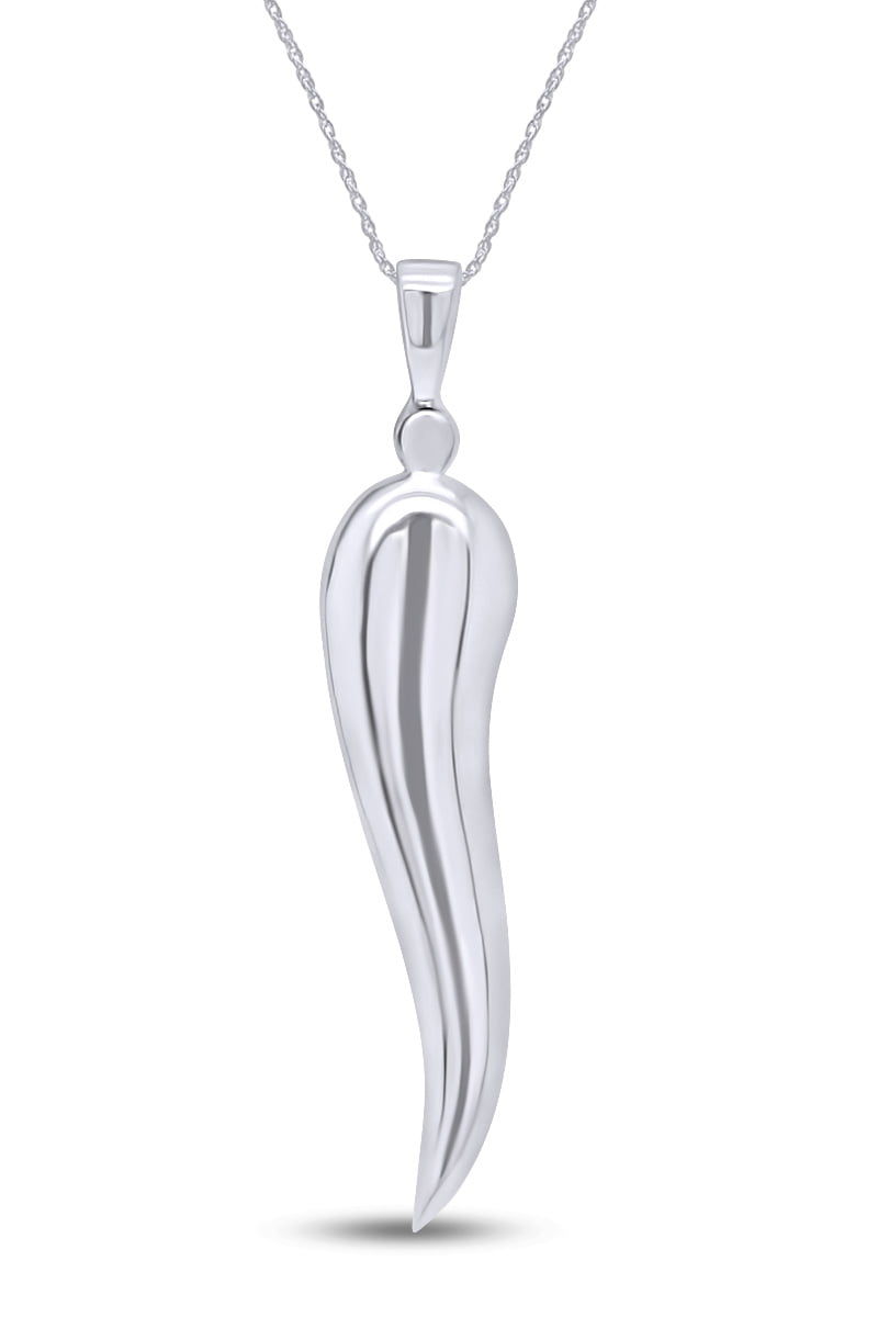 Italian Horn Charm Pendant Necklace in 14K White Gold Over Sterling Silver, Women's, Grey Type