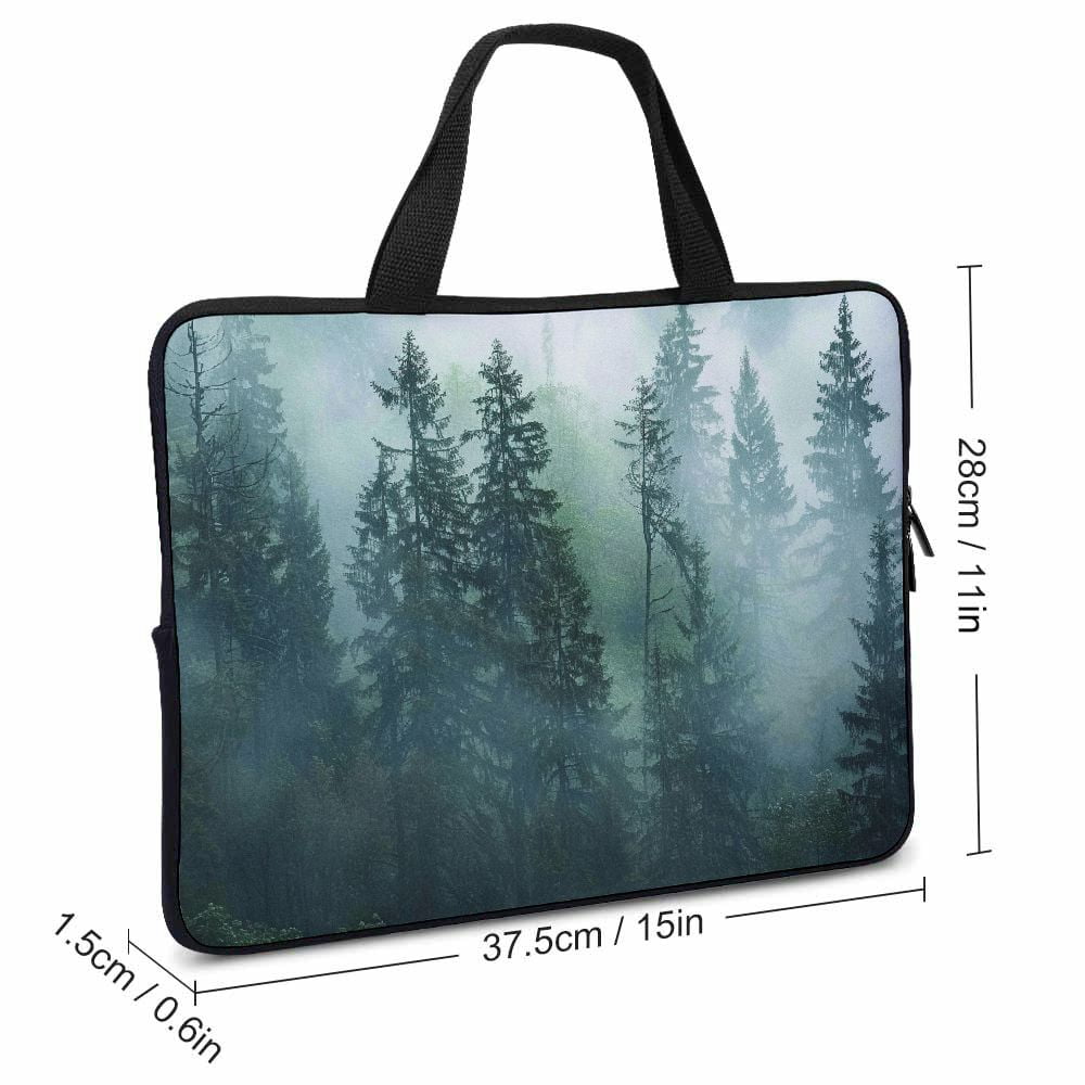 JRXY Trees Fog Neoprene Laptop Bag Diving Fabric Tablet Cover Computer Protective Handle Case 15inch