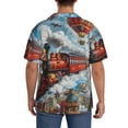 thumbnail image 3 of Gukieu Red Train Hot Air Balloon Print Men's Short-sleeved Shirts, Button-down Pocket Shirts, T-shirts, Beach Vacation Travel Summer Clothing-Small, 3 of 5