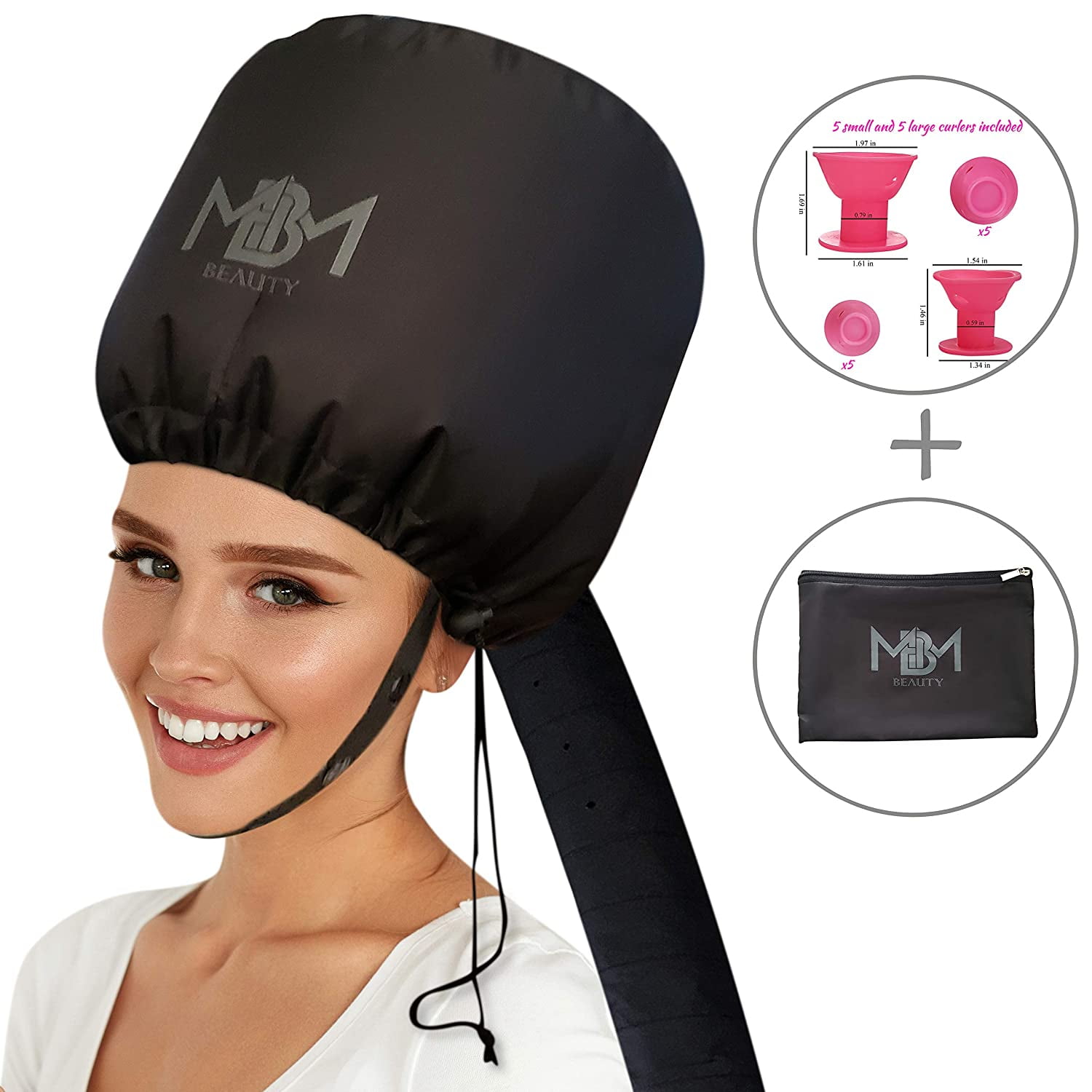 Bonnet Hair Dryer Attachment-W/ 10 Silicone Hair Curlers-Extra Large  Adjustable Soft Hooded Hair Dryer Bonnet With Extra Long Hose For Drying,Styling,Curling&Deep  Conditioning Fits All Head&Hair Sizes 