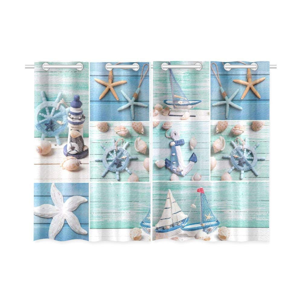 Laundry Bath Starfish On Sand Beach Kitchen Curtains Window Curtain Tiers for Café Living Room Bedroom 26 X 39 Inch 2 Pieces 