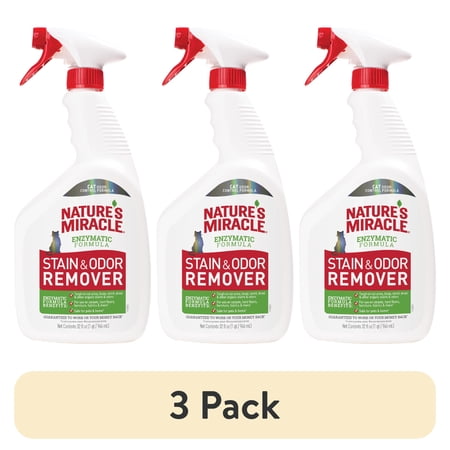(3 pack) Nature’s Miracle Stain and Odor Remover for Cats, Odor Control Formula, Spray, 32 oz