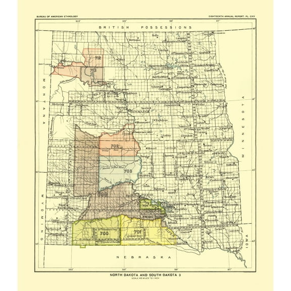 Historic State Map - North Dakota South Dakota - Hoen 1896 - 23 x 26.15 - Vintage Wall Art