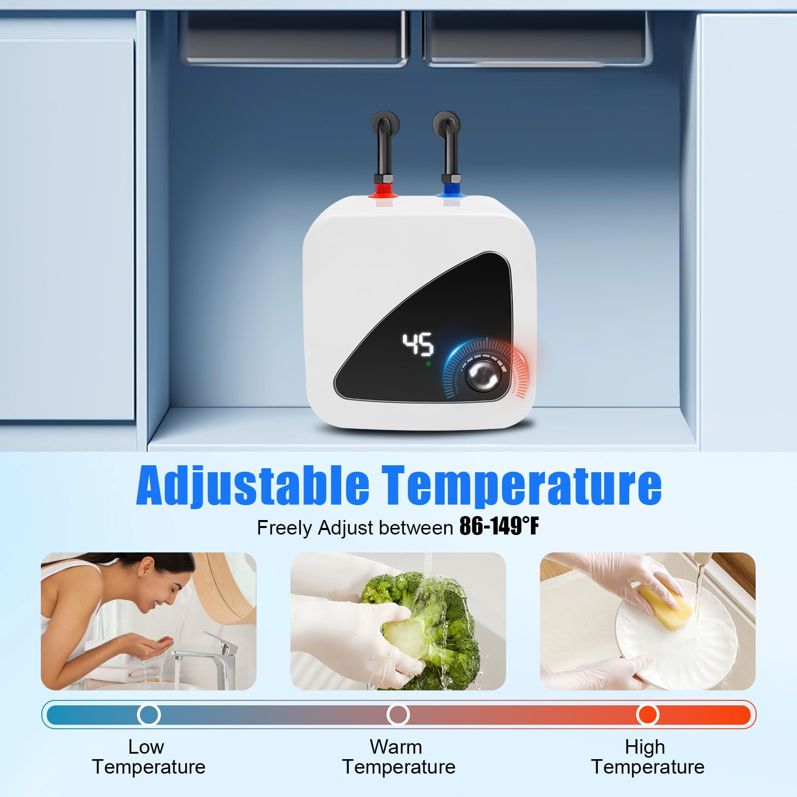 1500W 8L Electric Instant Hot Water Heater Tank On Demand Bathroom Shower Sink Mini Water Heater for RV Kitchen Bathroom