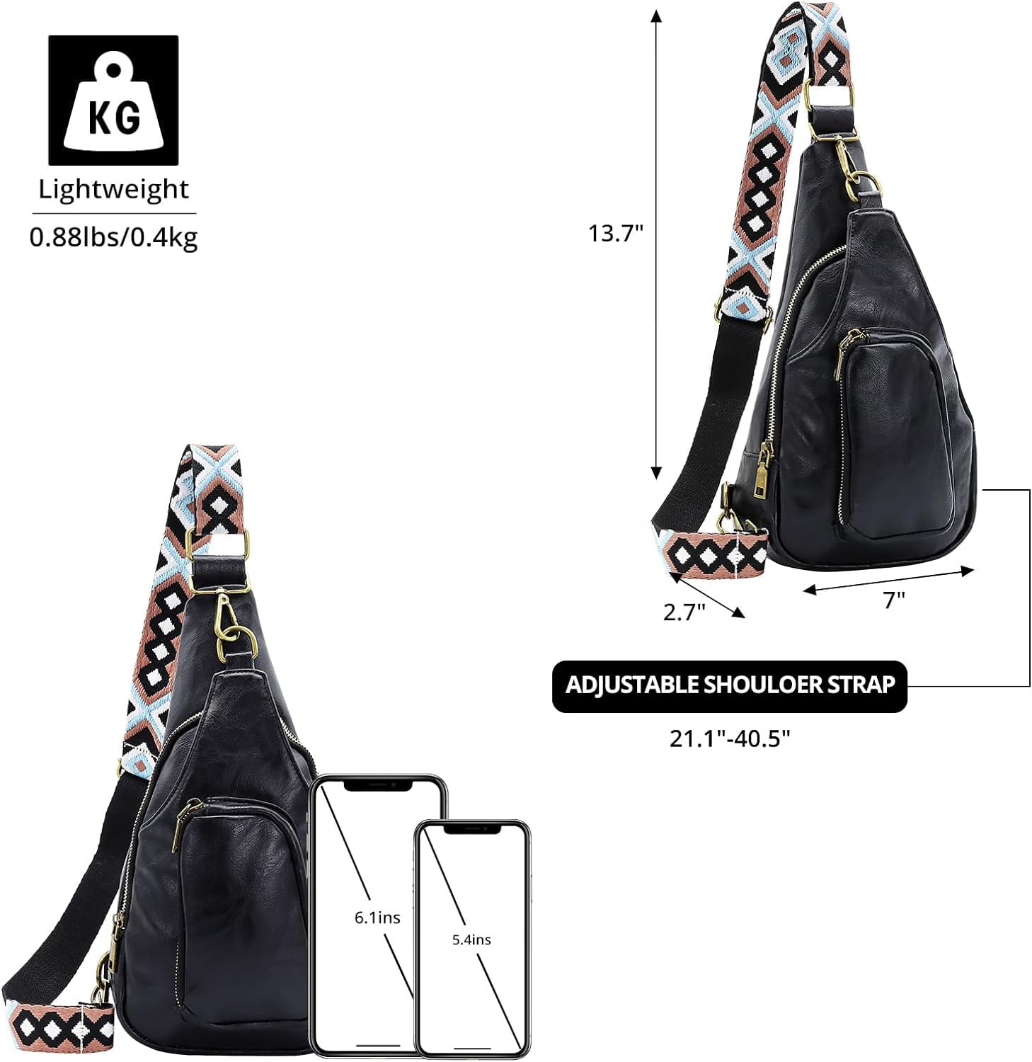 Sling Bag for Women Crossbody, PU Leather Small Sling bags Sling Chest Shoulder Backpack for Traveling Hiking