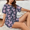thumbnail image 6 of Bingfone Flowers Print Pajamas Sets for Women Soft Short-Sleeved Pjs with Lounge Shorts Two Piece Sleepwear, 6 of 8
