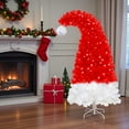 thumbnail image 2 of Tcbosik 6ft Prelit Artificial Christmas Tree with 300 Cold White LED Lights, Santa's Hat Shape Xmas Tree with 1050 Branch Tips, Indoor Holiday Decoration, Red, 2 of 8