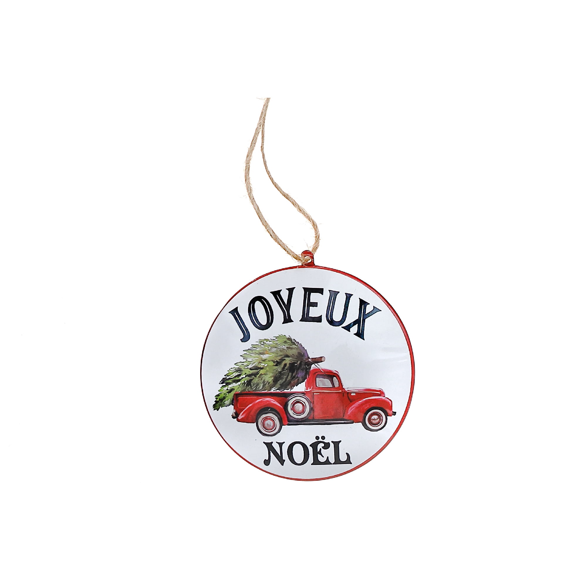 Décoration En Étain Plat (Camion Rouge - Joyeux Noël) - Lot De 5
