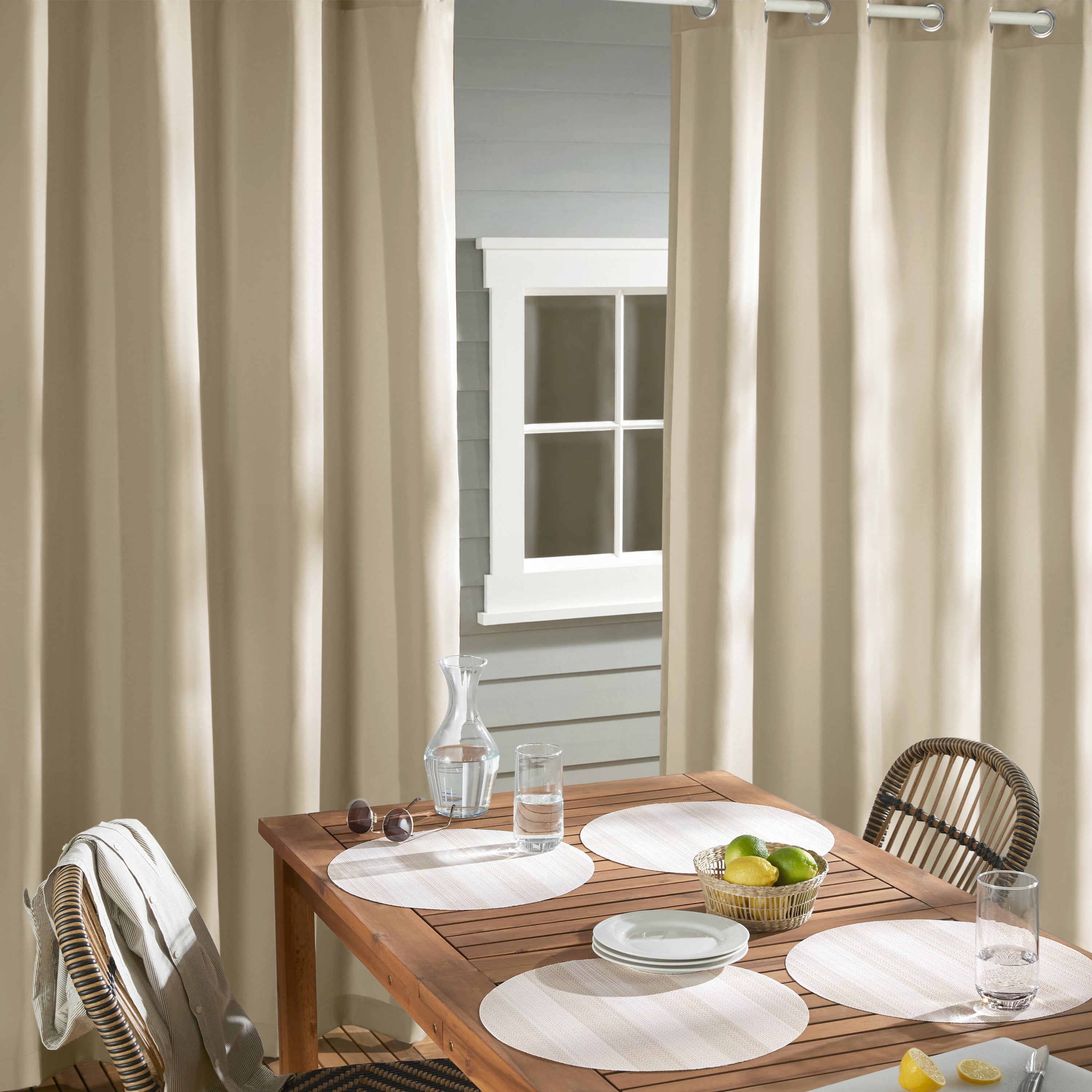 TOWN & COUNTRY BASICS Cabana Solid Heavyweight Indoor Outdoor Curtains, Light Filtering Opacity with Grommet Top, Water Repellent, 2-Pack Set, 54"x63", Taupe