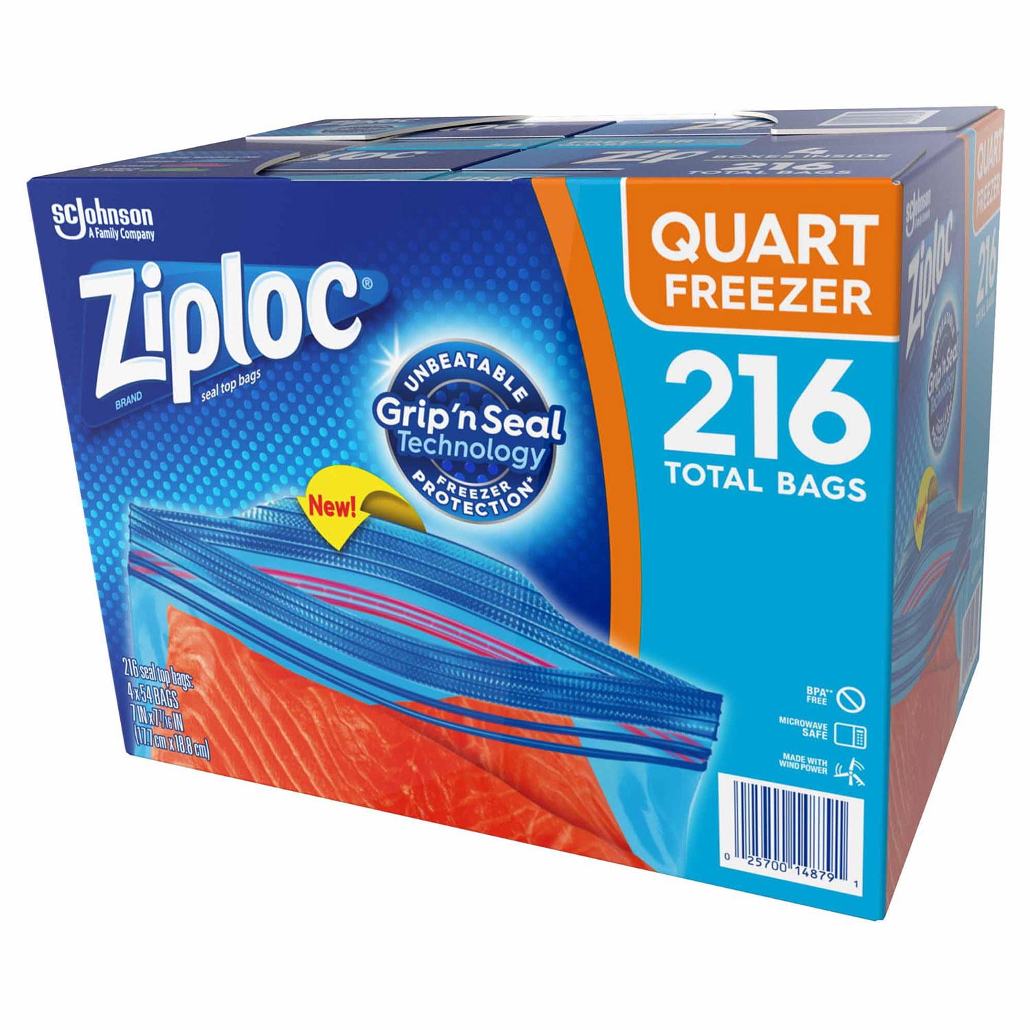 Ziploc Double Zipper Quart Freezer Bags, 216 Count