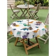 thumbnail image 4 of Outdoor Tablecloth with Umbrella Hole for Patio/Picnic/Party/Camping, Cartoon Dinosaur Waterproof Table Cloth Round Cover Washable, Watercolor Funny Cute Dino Sun (Dia 54"), 4 of 8