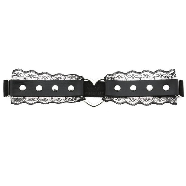Personalidad y temperamento Sexy Hermoso Punk Encaje Cuero Muslo Anillo Forma de melocotón Forma de amor Elástico Suave Chica Liga Cinturón