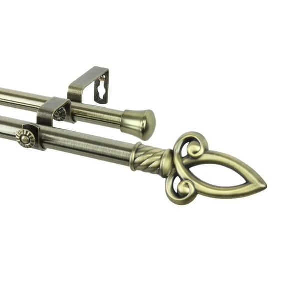 InStyleDesign  Saber Adjustable Double Curtain Rod Antique Brass 48 to 84 inch Brass Finish, Antique