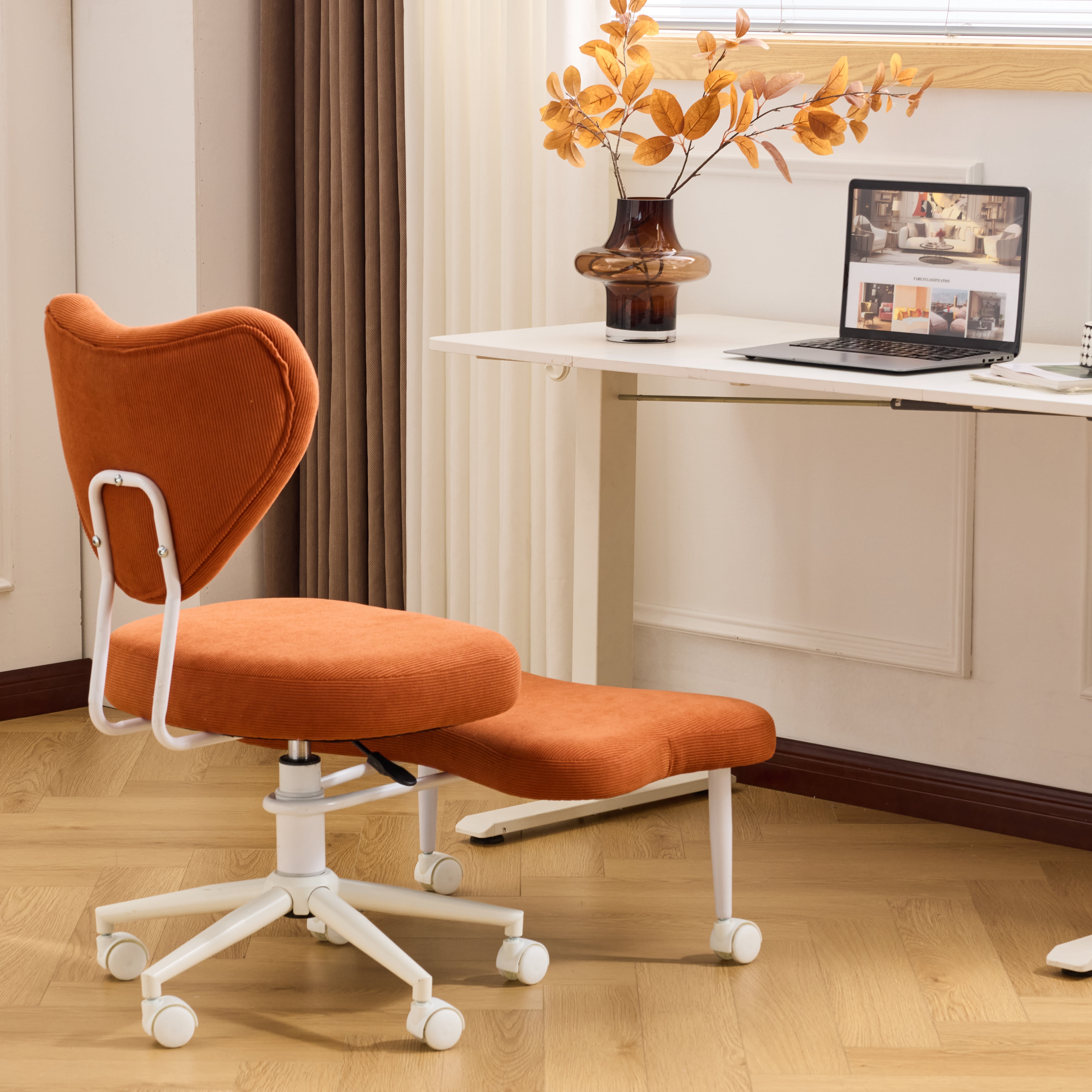 Ergonomic Meditation Chair with Lumbar Support and Height-Adjustable Cushion, Cross-Legged Seating for Office Work and Study, Orange