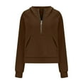 thumbnail image 4 of QATAINLAV Lightening Sale Womens Hoodies Casual Half Zip Sweatshirts Fleece Jackets Tops Long Sleeve Hooded Pullover with Pockets 2024 Fall Winter Clothes Brown M, 4 of 7