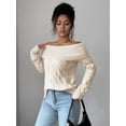 thumbnail image 5 of Womens Sweaters Off Shoulder Long Sleeve Cable Knit Sweater Loose Chunky Work Tops White S, 5 of 7