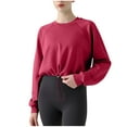 thumbnail image 2 of AGWOLF Cropped Sweatshirts for Women Trendy Raglan Drawstring Hem Long Sleeve Pullover Casual Solid Crewneck Tops Fall T-Shirts, 2 of 4