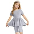 thumbnail image 2 of Hrsba Girls Summer Outfits Solid Color Short Sleeve Tops and Yoga Shorts Casual Fashion Soft 2 Piece Set for Big Girls, 2 of 5