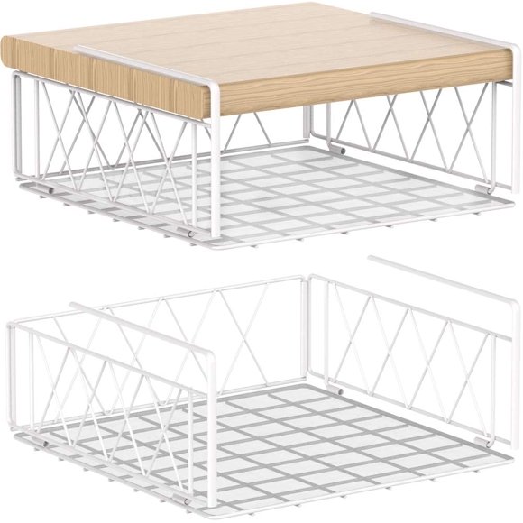Auledio Under The Cabinet Shelf Rack,Vertical Wire Rack for Hanging Storage Baskets with Liner,White (2 Pack)