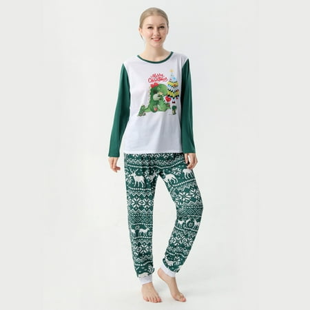 

VONCOS Warm Parent-child Clothing Mother Section Parent-child Warm Christmas Set Printed Home Wear Pajamas Two-piece Mom Set