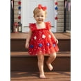 thumbnail image 6 of Lairauiy Baby Girls Independence Day Romper Dress 3 6 9 12 18 Months Flying Sleeve Star Embroidery Mesh Bodysuit with Headband for 4th of July, 6 of 9