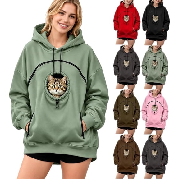 Pet Pouch Hoodie Cat Dog Carrier Hoodies with Pull Side Zip Pockets Hooded Sweatshirts for Puppy Kitten Holder