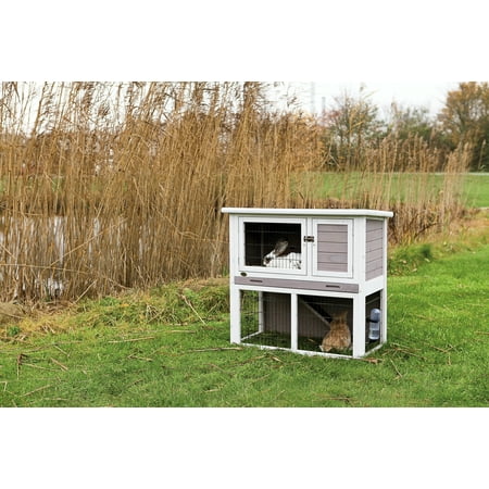 Premium Plus Hutch - Trixie Pet Rabbit Hutch with Sloped Roof (M) (Gray/White)