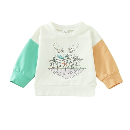 

Zlekejiko Toddler Girls Winter Long Sleeve Patchwork Colour Sweatshirt Outwear For Kids Clothes Cartoon Letter Flower Prints White