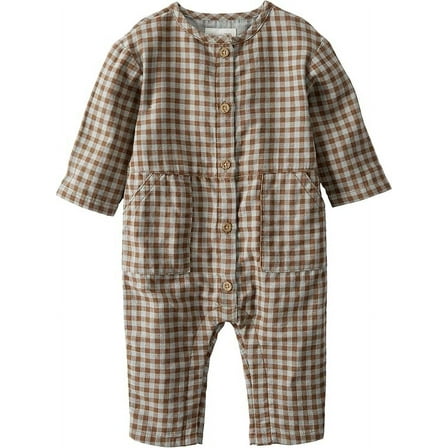 Carter's BROWN Baby Organic Cotton Gingham Button-Front Jumpsuit, US Newborn