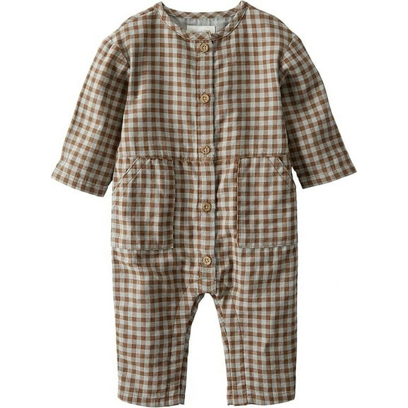 Carter's BROWN Baby Organic Cotton Gingham Button-Front Jumpsuit, US Newborn