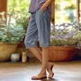 thumbnail image 2 of Admvng Womens Linen Capri Pants Plus Size Striped Cuffs with Side Pockets, 2 of 5