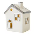 thumbnail image 1 of Estatua de casa en miniatura navideña, figura de casa pequeña de cerámica con luz, adorno de mesa, decoración navideña para estantes de interior, 1 of 8
