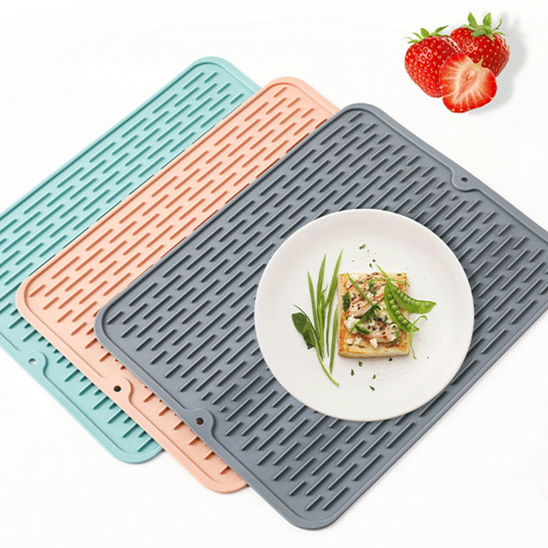 Silicone Dish Drying Mat for Multiple Usage,Easy  clean,Eco-friendly,Heat-resistant Silicone Mat for Kitchen Counter or  Sink,Refrigerator or Drawer