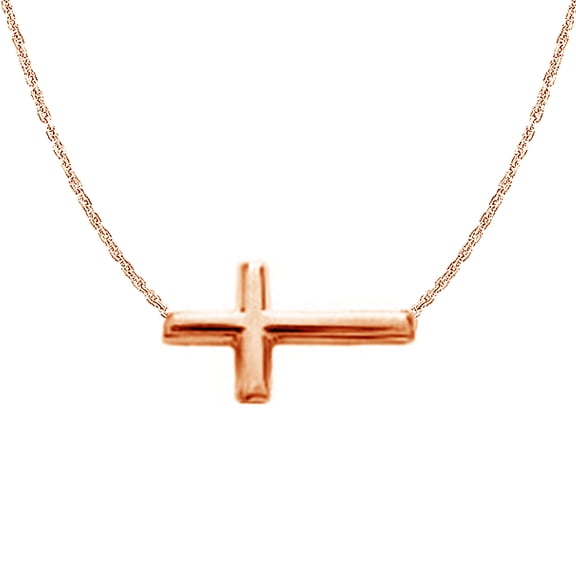 Ritastephens 14K White/Pink Rose Gold Sideways Adult Cross Necklace w/ Adjustable Chain 16-18"
