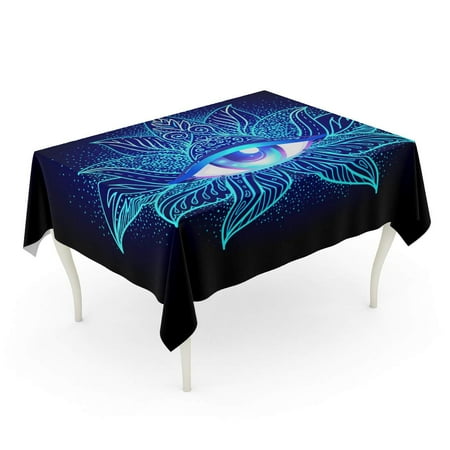

KDAGR Sacred Geometry Symbol with All Seeing Eye Over in Acid Colors Mystic Alchemy Tablecloth Table Desk Cover Home Party Decor 60x84 inch