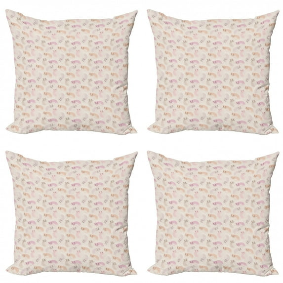 Ambesonne Cat Throw Pillow Cover 4 Pack, Kitties Pastel Love, 24", Salmon and Multicolor