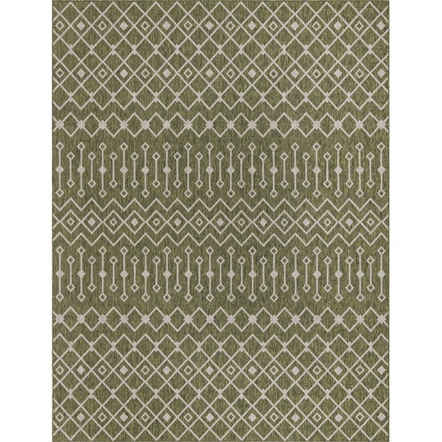 Unique Loom Outdoor Trellis Geometric Rug 9' 10 x 13' Rectangle Green/Ivory