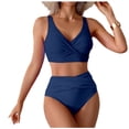 thumbnail image 2 of Women High Waisted Bikini Sets V Neck Cross Twist Front Two Piece Swimsuit Tummy Control Bathing Suit Dark Blue M, 2 of 3