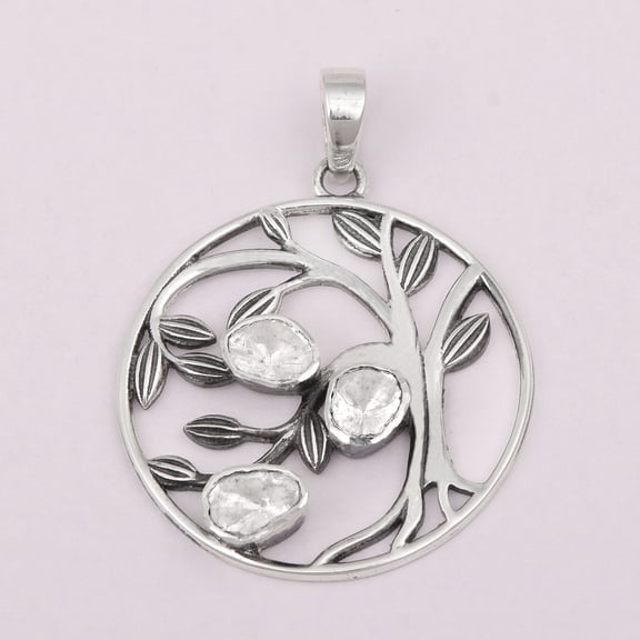 Mooneye 0.33 CTW Natural Diamond Polki Tree Women Gifts Pendant 925 Sterling Silver