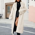 thumbnail image 2 of Hueook Faux Fur Jacket Womens Ladies Warm Faux Furry Long Coat Jacket Winter Solid V-neck Outerwear Beige L, 2 of 6