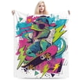 thumbnail image 2 of Funny Skater Bearded Dragon Blanket – Retro 90s Graffiti Fleece Throw,Cool Lizard Art Decor 50x40, 2 of 6