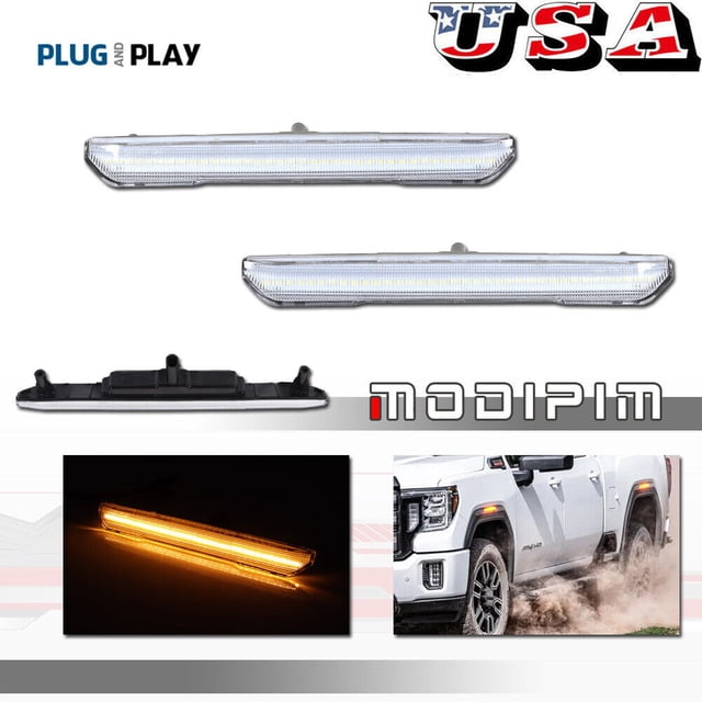 Transparent amber LED F/R side marker light suitable for 20-24 for GMC Sierra 2500 3500 Denali AT4-