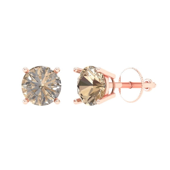1 ct Screw-Back Stud Earrings for Women | 5.0mm Round Cut Yellow Moissanite | 18K Rose Gold