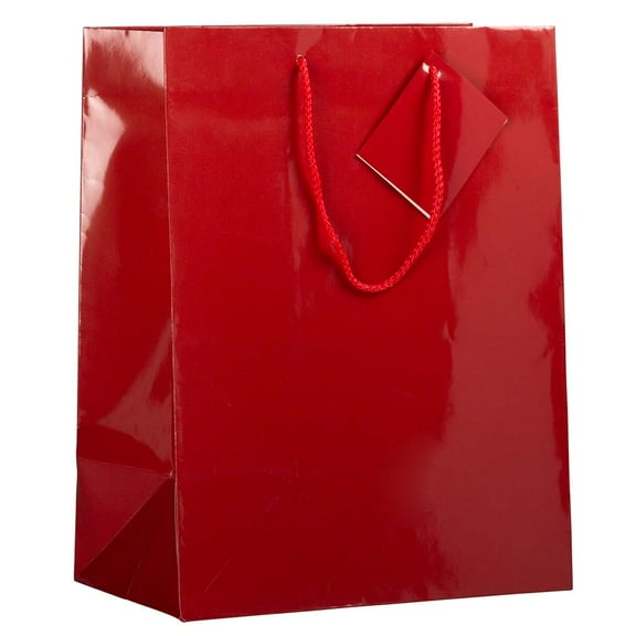 JAM Paper Glossy Gift Bags, 10 x 13 x 5, Red, 3/Pack, Large