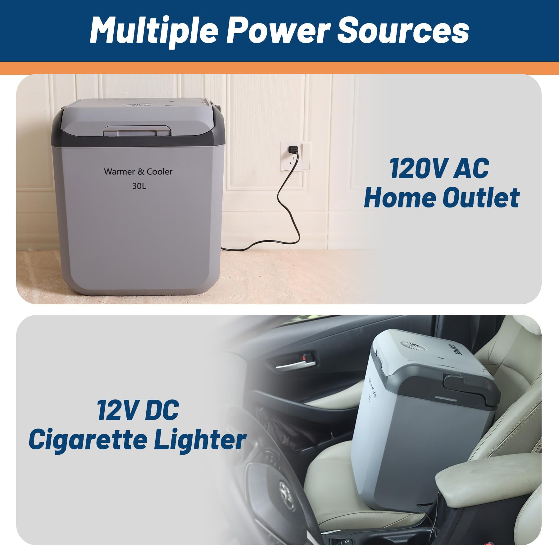 Electric 12V Car Fridge, 32QT(30L) Portable Car Refrigerator, 12V DC & 110V AC, 0-55°C, Mini Fridge for RV, Camping, Travel, Truck, Light Gray